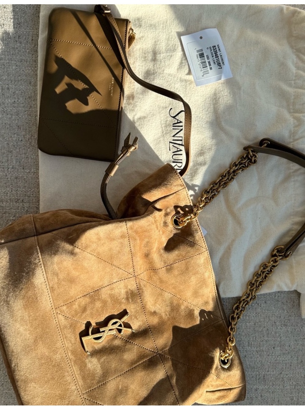 NWT Saint Laurent Tan Suede Chain Shoulder Bag with Gold Hardware